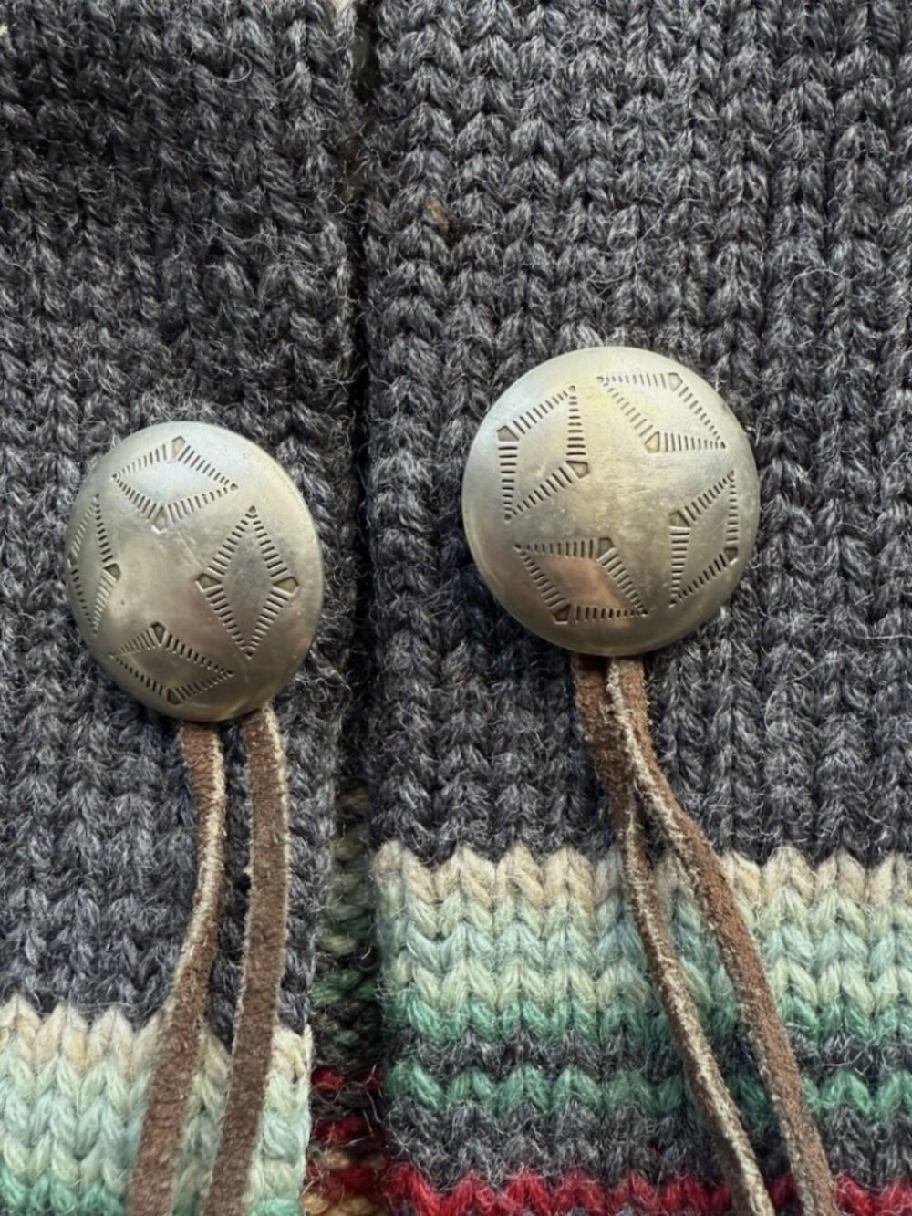 Vintage Ralph Lauren Wool Knit Southwestern Cardigan Sweater Concho Ties S - Picture 6 of 11